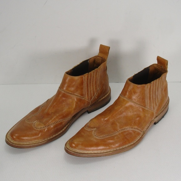 MOMA COGNAC DISTRESSED LEATHER WINGTIP BOOTS 41